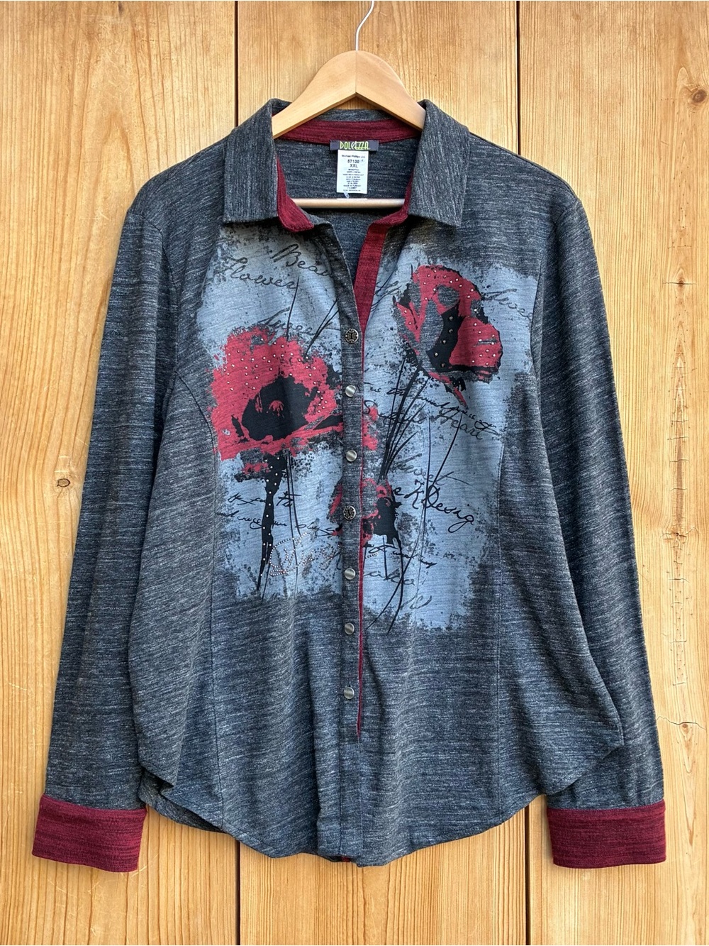 Dolcezza Gray Knit Button Up Top Sz XXL